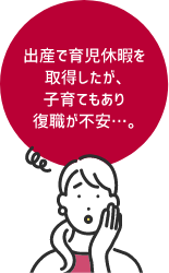 出産で育児休暇を取得したが、子育てもあり復職が不安・・・。